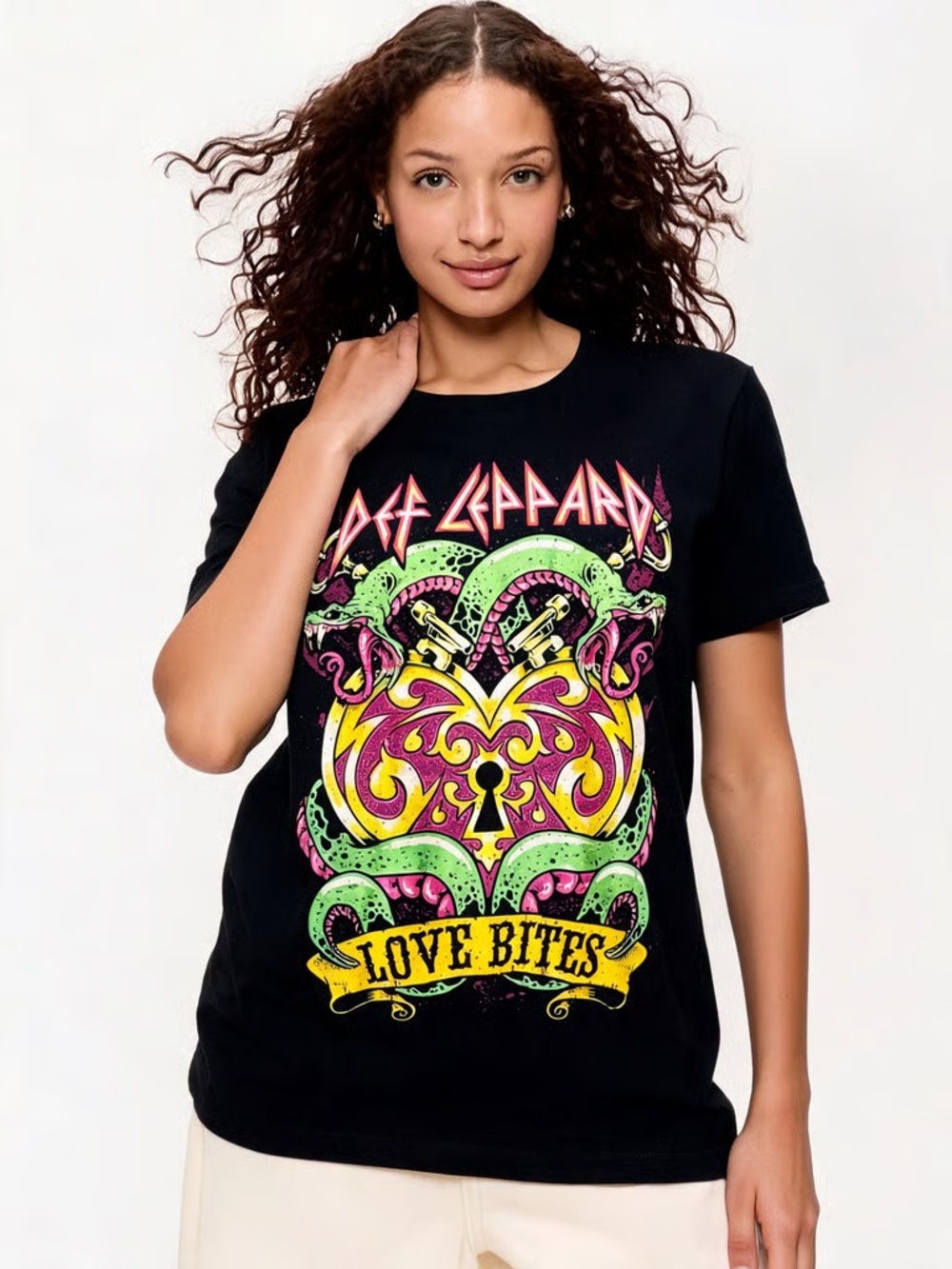 DEF LEPPARD Black Graphic Fitted Band Tee Sz XL